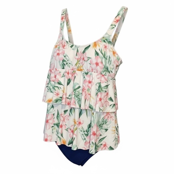Floral Print Swimsuit with Pink and Green Design - Picture 3 of 4